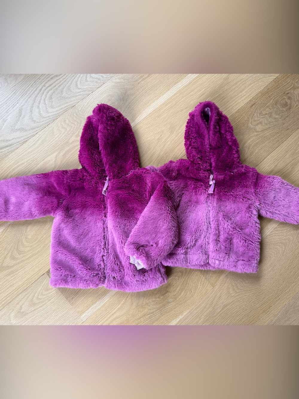 Splendid Two-Tone Plush Hooded Jacket in Magenta and Pink ombré matching